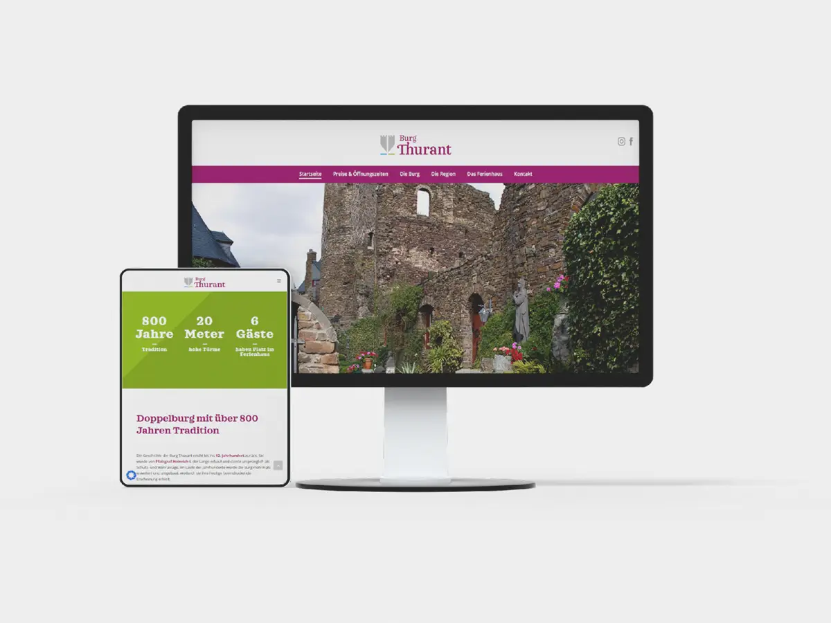 Burg Thurant Webseite auf Tablet und auf einem Monitor